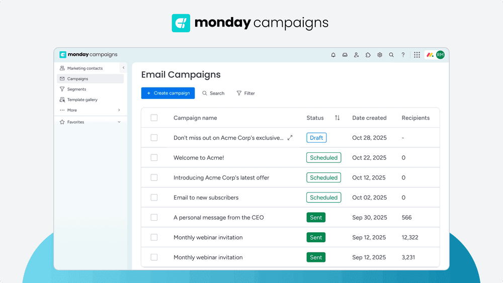 Email sequence software dashboard listing automated email campaigns