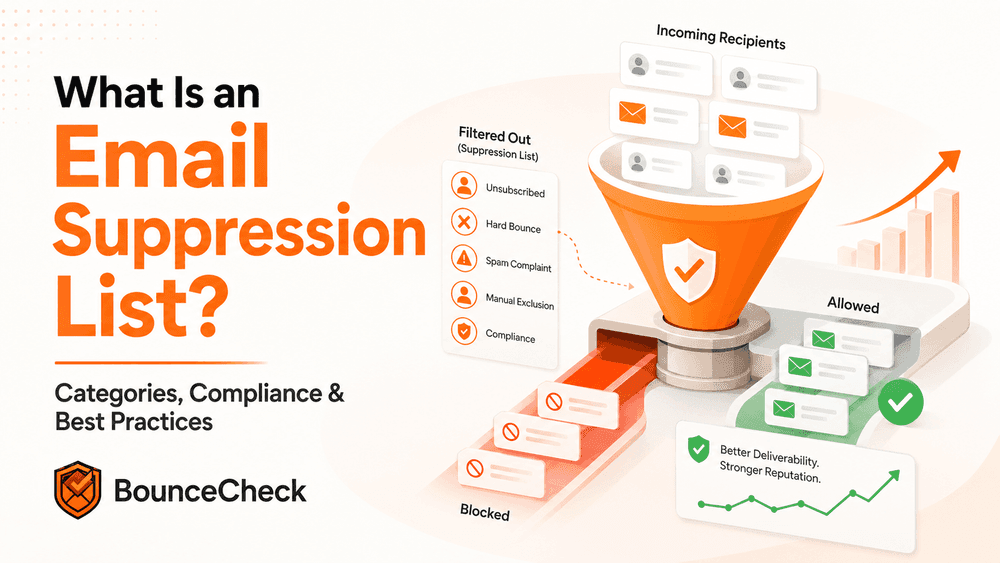 Illustration of an email suppression list filtering opted-out addresses from a campaign