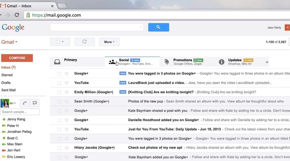 Gmail inbox open in a web browser showing an email list