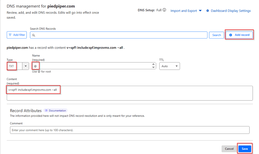 An SPF TXT record containing include:sendgrid.net entered in a Cloudflare DNS dashboard