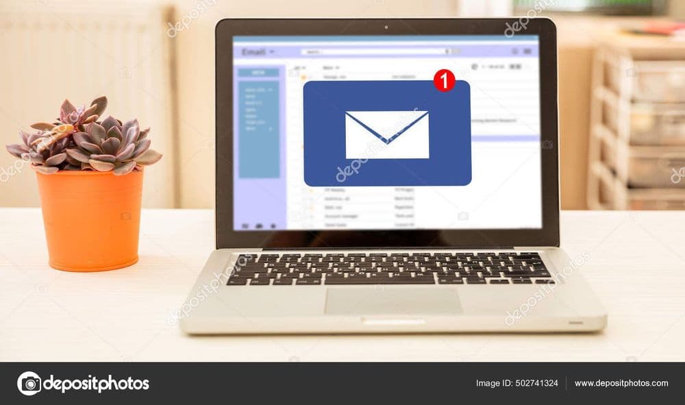 Email inbox with unread messages on a laptop screen