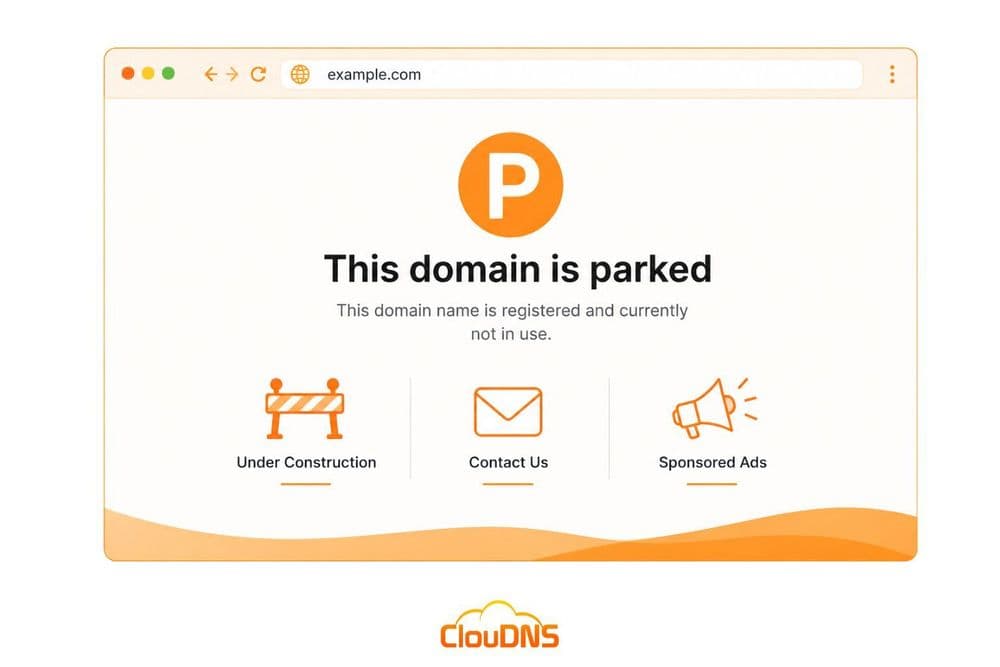 Illustration of a parked domain name registered but not in active use